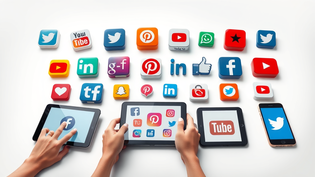 colorful social media platform logos displayed on tablets and smartphones for social media marketing strategy