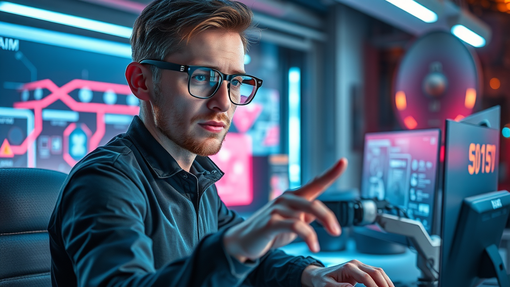 Futuristic digital content creator using AI-powered tools and designing immersive content formats