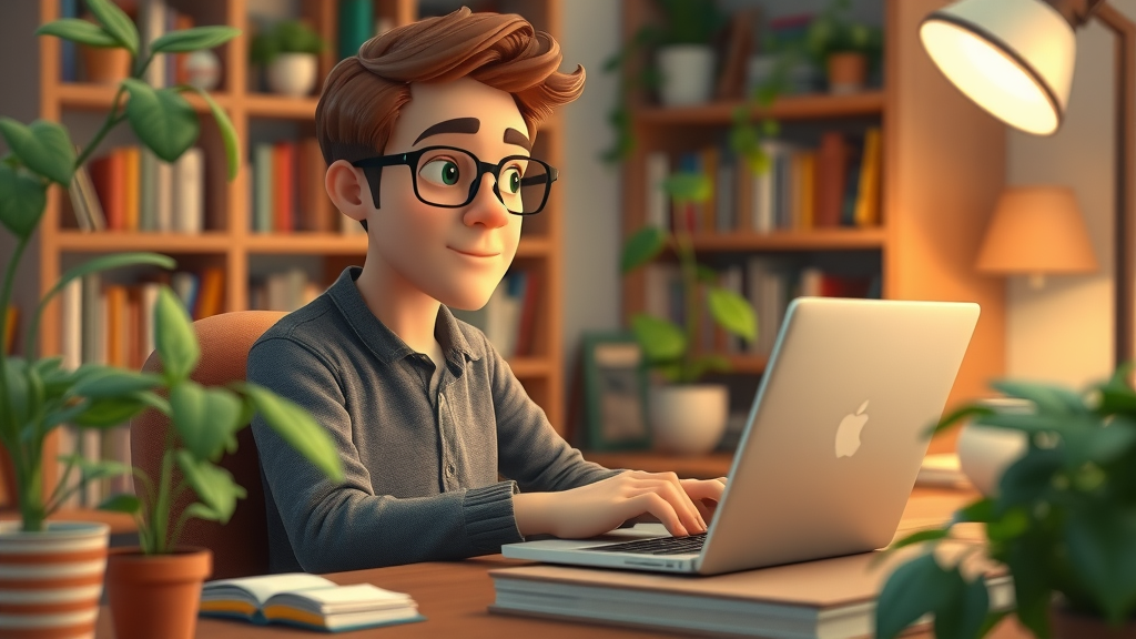 Content marketer crafting engaging blog posts in a cozy, creative home workspace