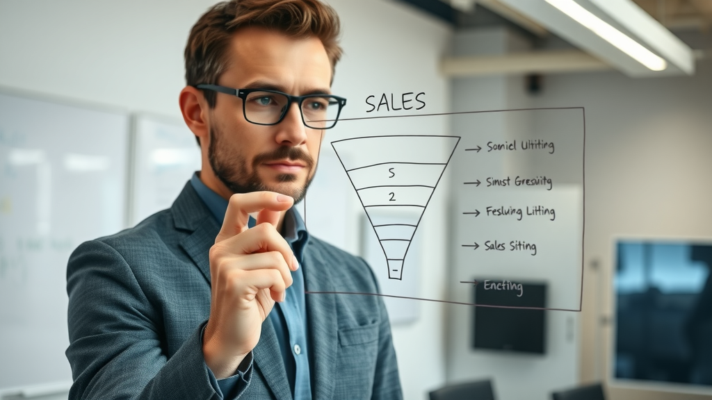 Marketing manager drawing sales funnel diagram for lead nurturing strategies