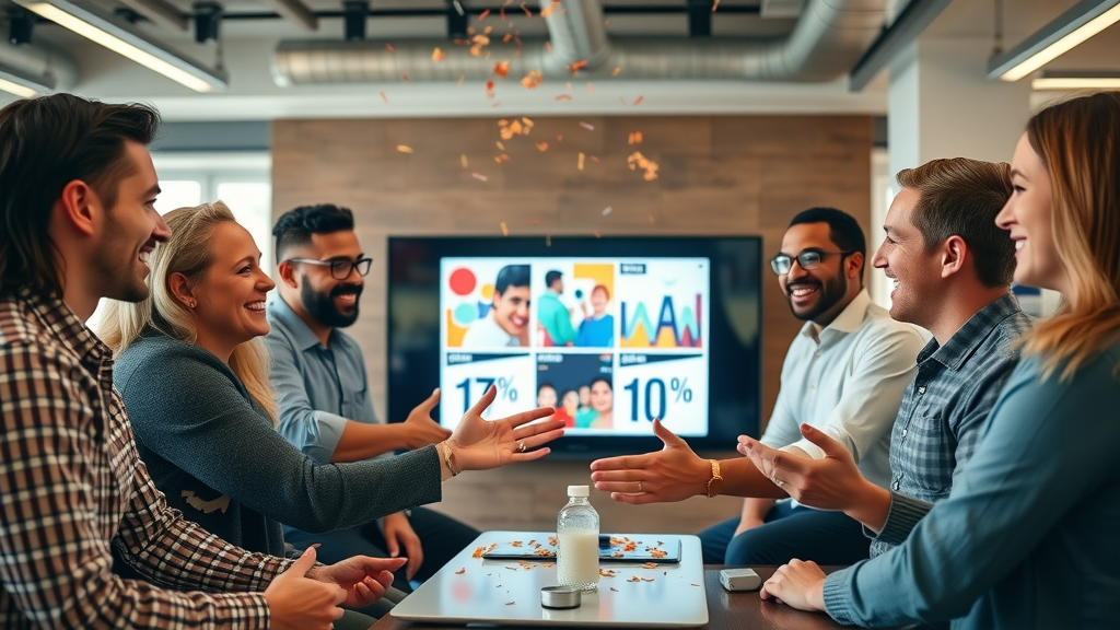 successful brand team celebrating result from leading video marketing trends 2024