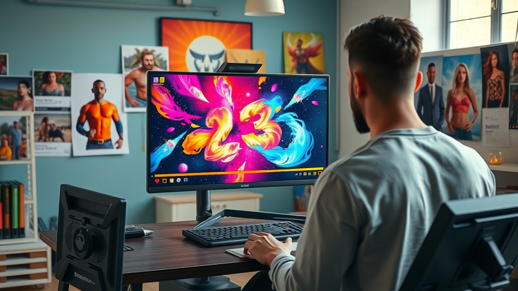 Creative designer building custom video thumbnail for search result dominance