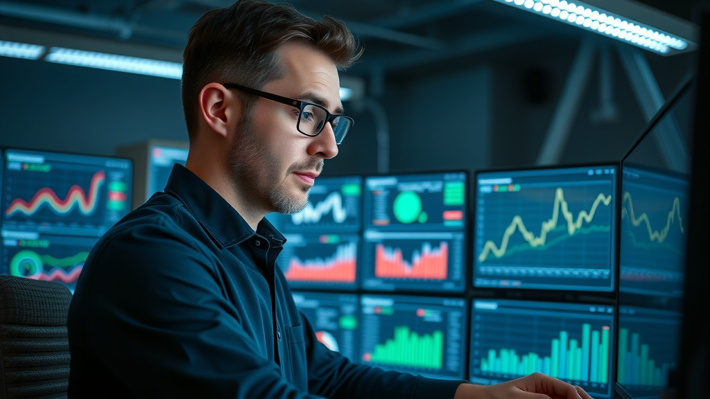 data analyst reviewing video marketing campaign analytics dashboard