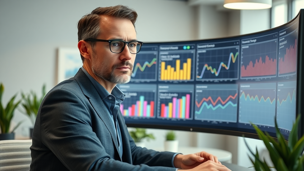 Analyst monitoring lead nurturing performance metrics on interactive dashboard