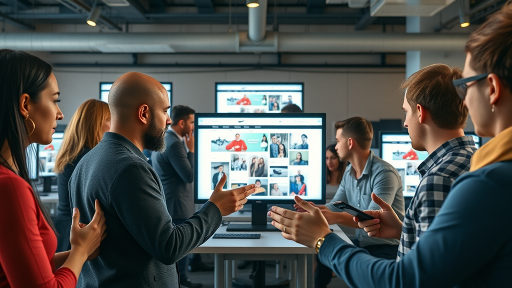 diverse group of website visitors interacting with responsive ecommerce site and conversion rate buttons