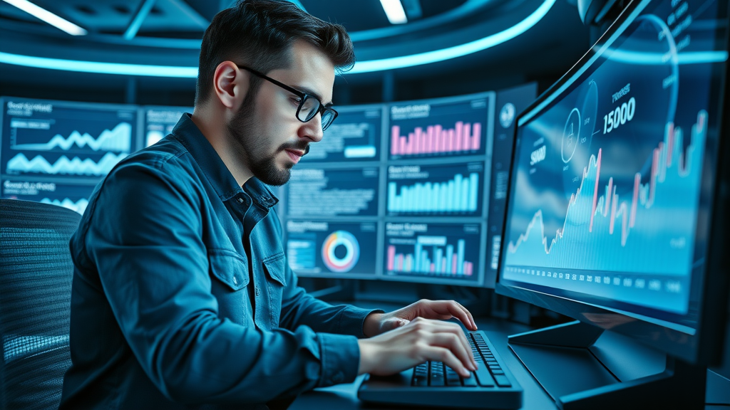 Marketing professional using review management software dashboard for reputation management strategy
