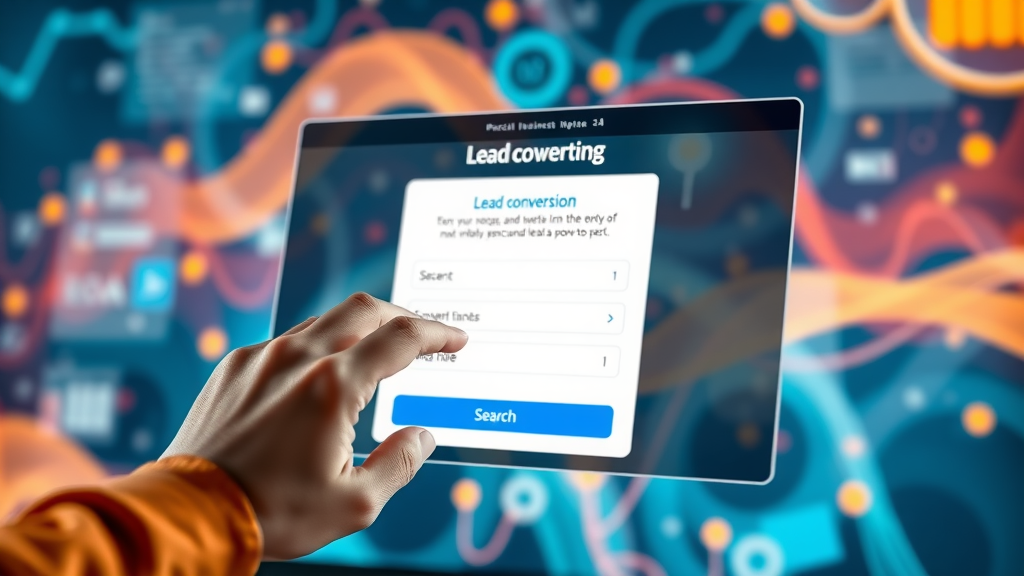Inbound marketing lead conversion: person filling out form on modern website interface—user experience for turning visitors into leads.