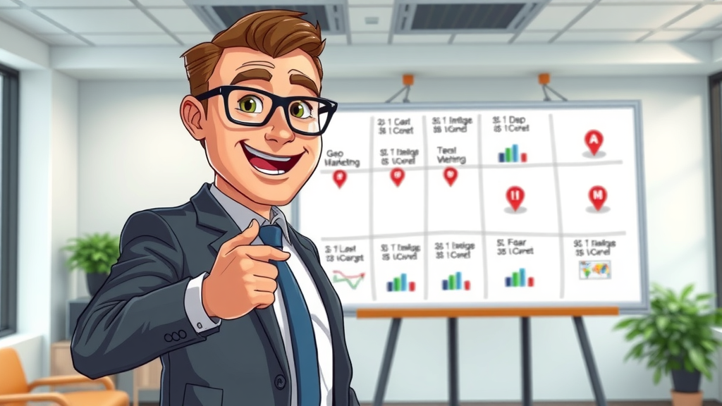 geo-targeted content marketer presenting step-by-step geo-marketing plan