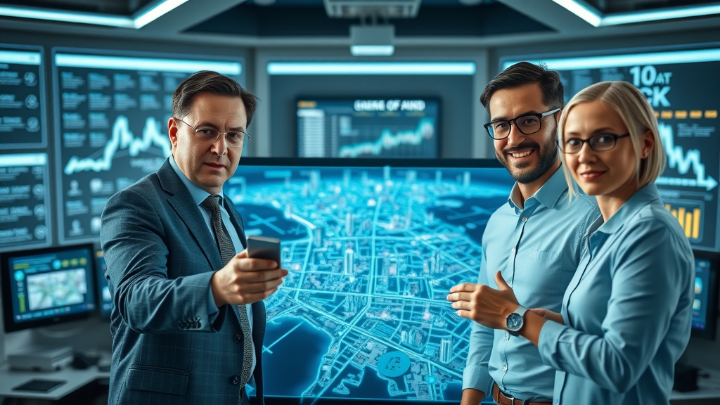 geo-targeted content business team segmenting city geographic areas digital map