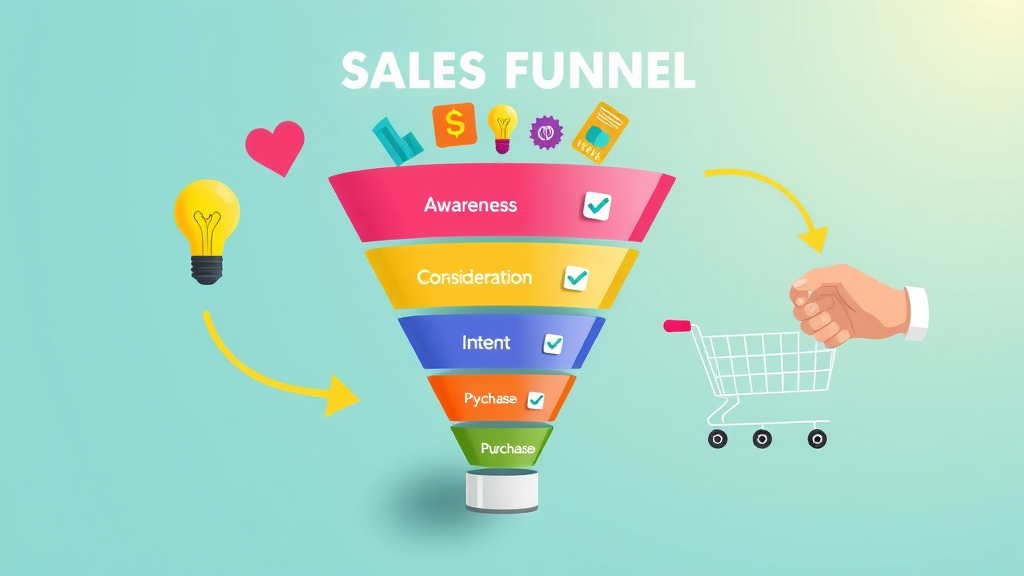 animated sales funnel diagram for conversion funnel stages from awareness to purchase