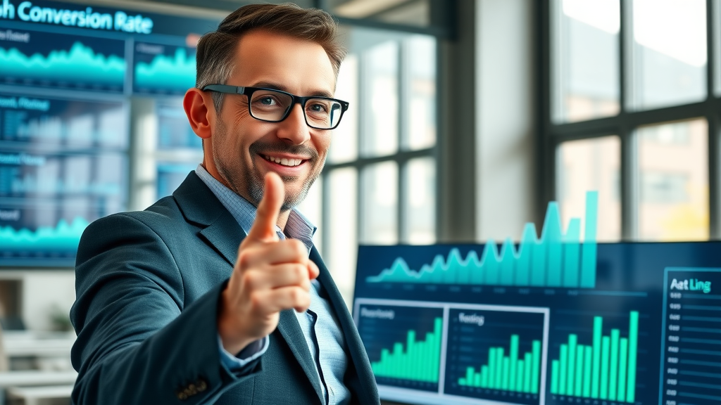 website conversion dashboard with high conversion rate statistics and professional analyzing upward graph