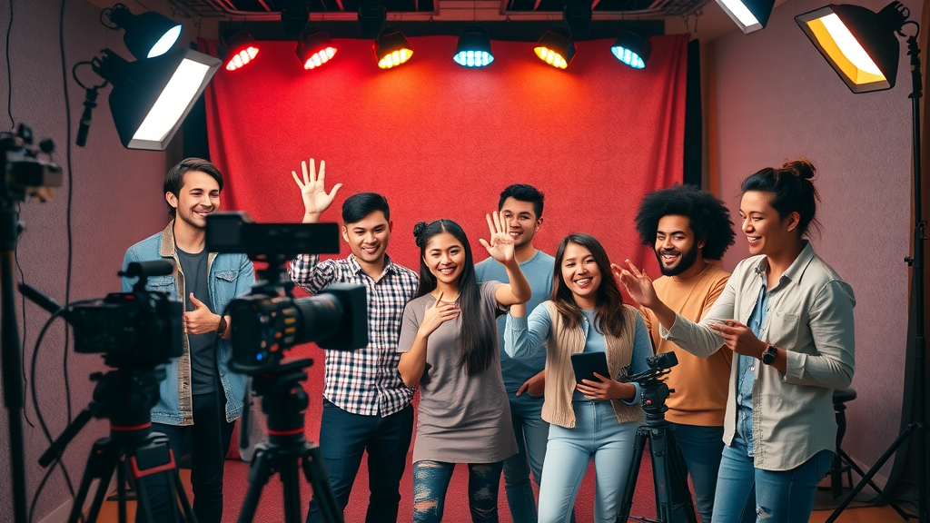 content creators filming branded video and collaborating in a creative studio