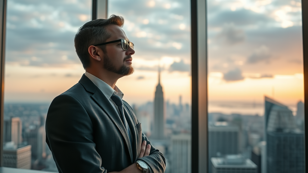 Modern professional considering career advancement through personal brand basics