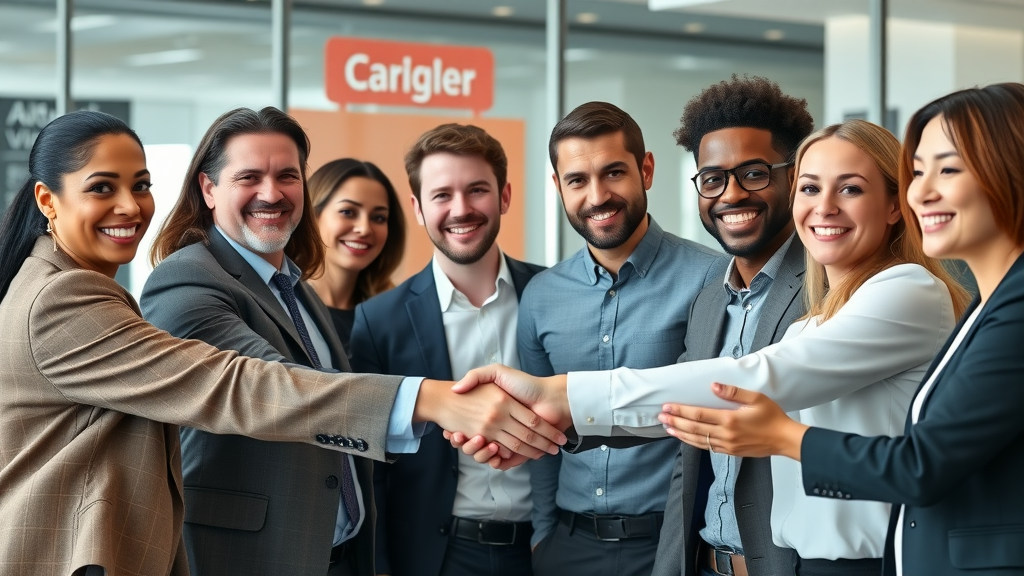 lead generation team closing business deal in modern office