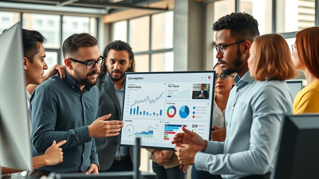 digital marketing team using ad targeting techniques and analyzing audience data