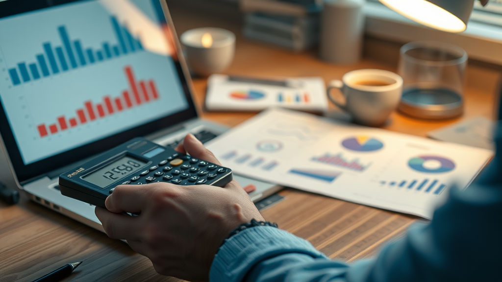 marketer calculating ROI of paid ad spend on laptop with financial dashboards