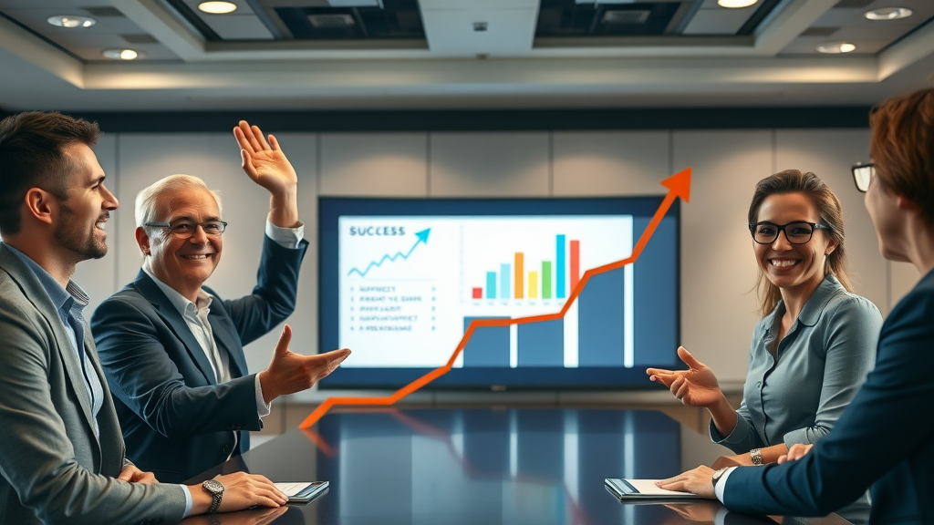 executive team celebrating success with growing sales funnel optimization KPIs