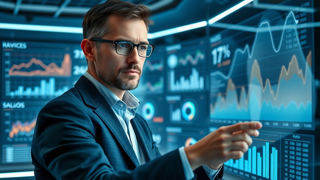 Professional marketing analyst reviewing review platform data and sales analytics for business insights