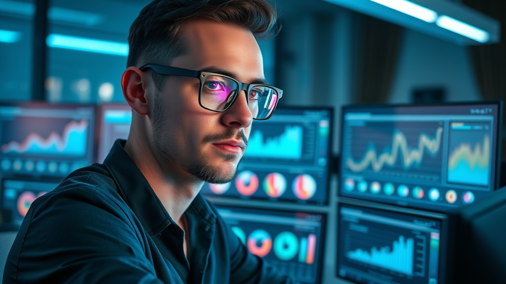 data-driven marketer focused on analytics dashboard with real-time digital ad performance graphs—digital ad campaigns