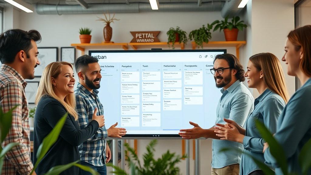 content marketing tool collaborative team managing content projects on digital Kanban board
