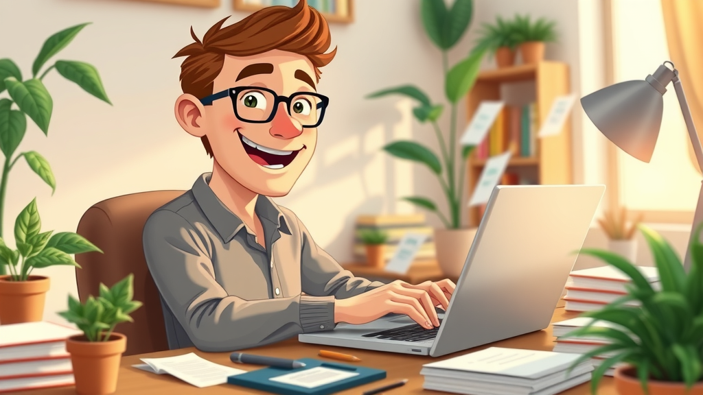 Creative inbound marketing content creator blogging, surrounded by notes and digital illustration in a cozy home workspace.