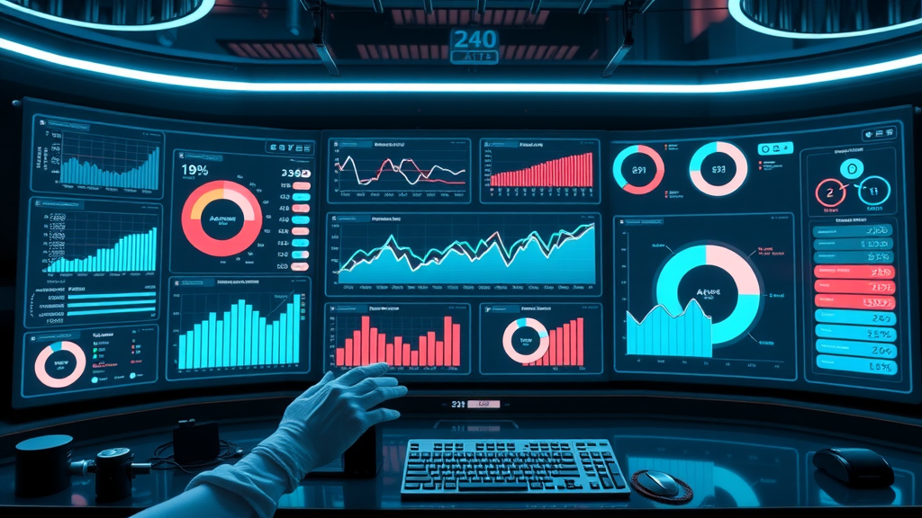Futuristic dashboard showing animated key ab testing metrics; interactive graphs for conversion rate optimization