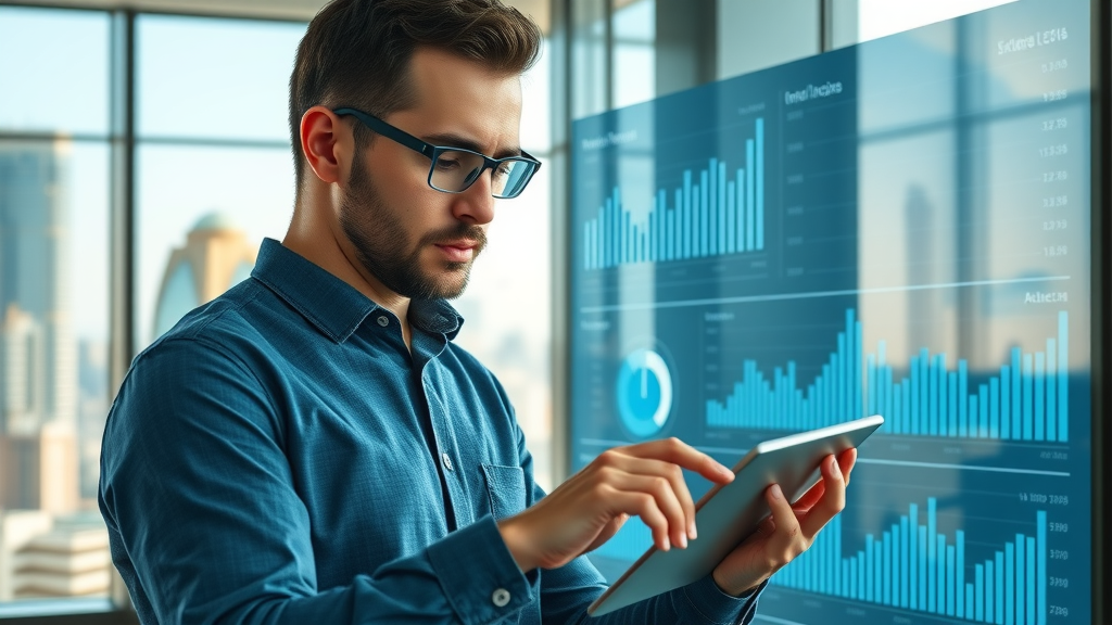Content creator analyzing video content performance and metrics for marketing campaign