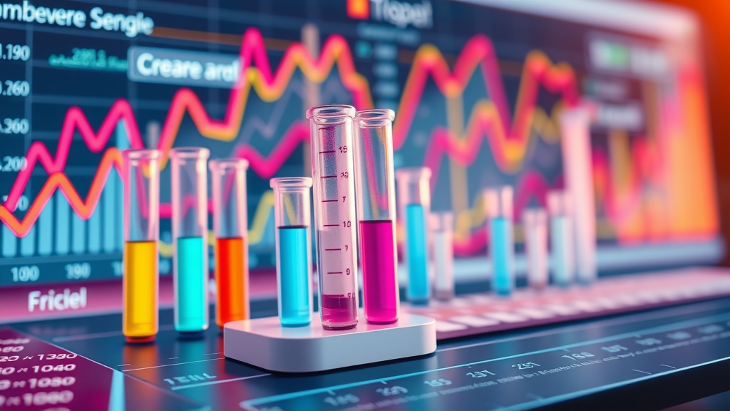 Creative depiction of innovative a/b test results with digital animated graphs for landing pages and multivariate testing