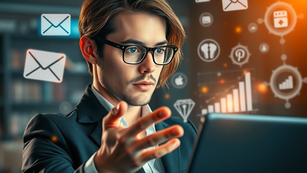 professional exploring multiple marketing data sources, web analytics, social media, AI
