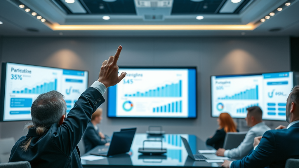 marketing team presenting smart marketing goals and case study results to executives