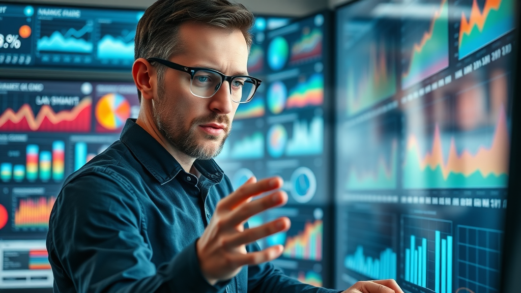 professional digital analyst examining marketing KPIs in real time