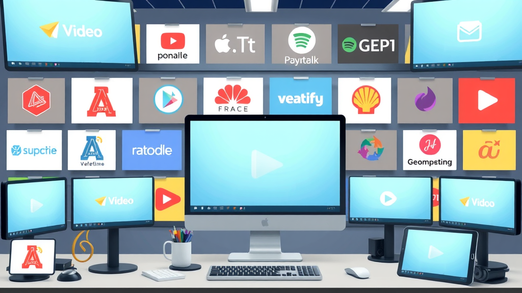 engaging collage of top video marketing tool logos and UI snippets