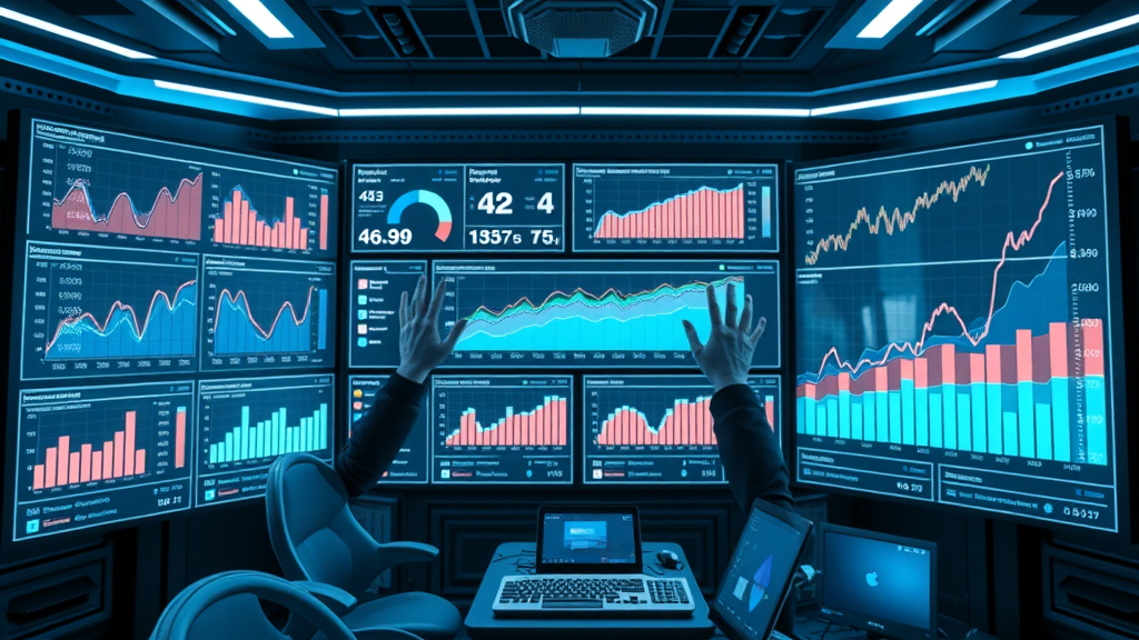 Digital dashboard highlighting real-world case studies in social media ad results, graphs and upward trends showing successful advertising campaign outcomes in modern analytics studio