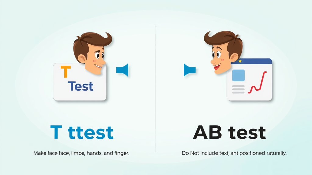 Infographic contrasting t-test and ab test for conversion rates and web page performance, cartoon style