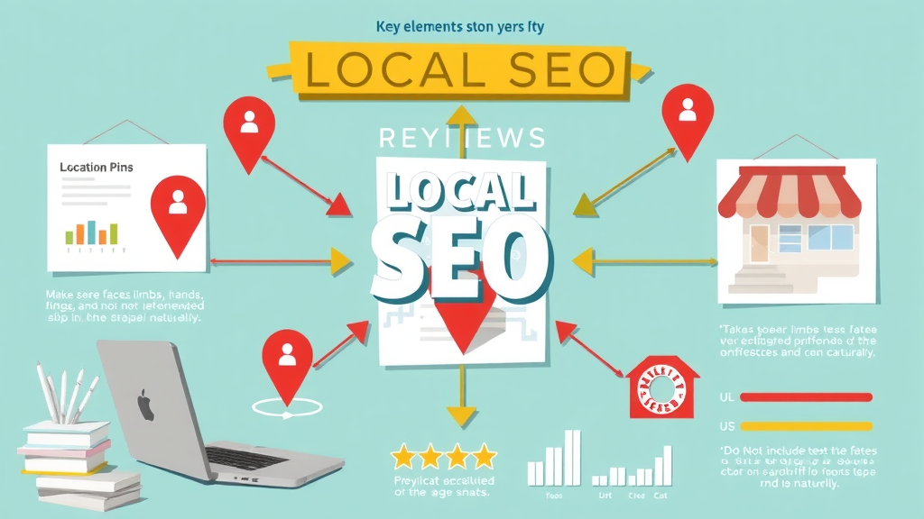 informative infographic showing key elements of local SEO including location pins and local business reviews