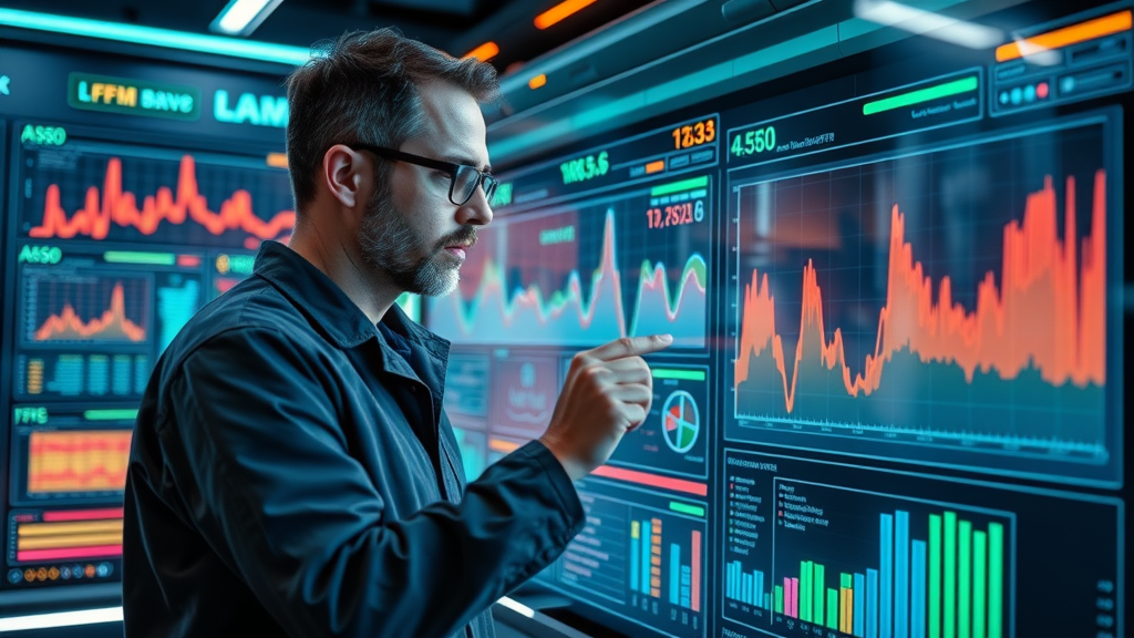 Analyst examining digital heatmap on large display, reviewing user experience data to improve website conversion optimization.