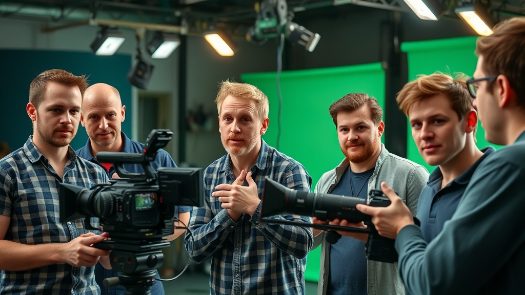 video production team cameras shooting editing studio