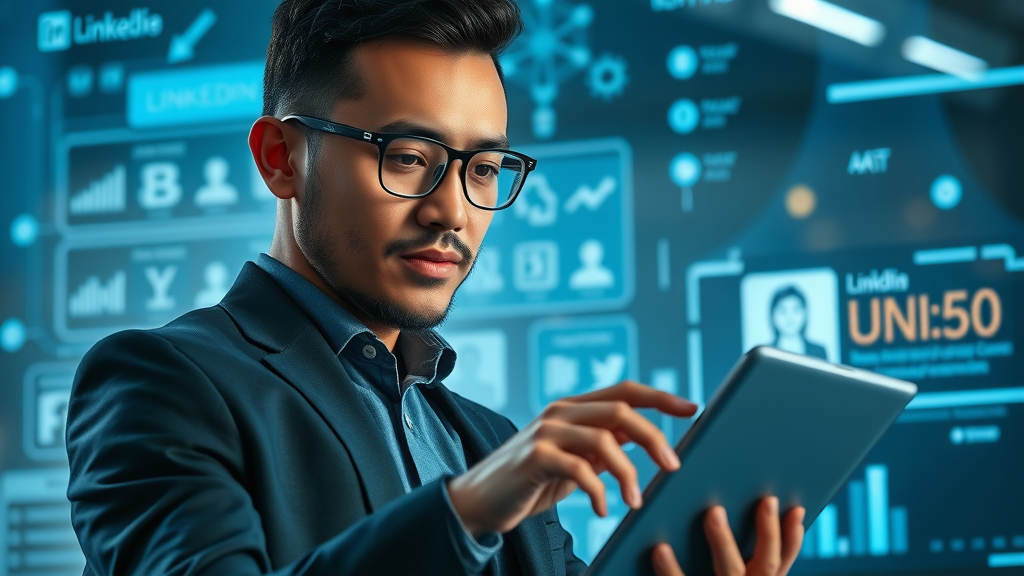 Professional evaluating online presence for personal brand basics on digital device