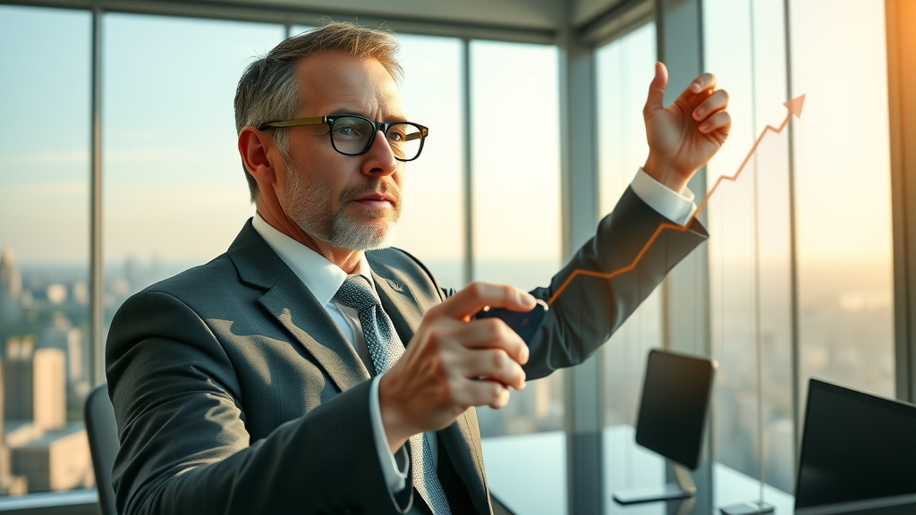 reviewing lead generation metrics growth charts rising business leader