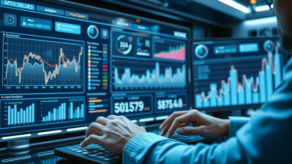 lead generation tool futuristic dashboard marketer analyzing data