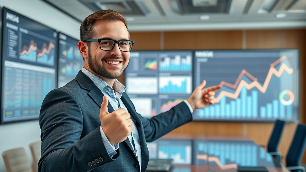 confident marketing executive presenting social media marketing strategies outcome charts