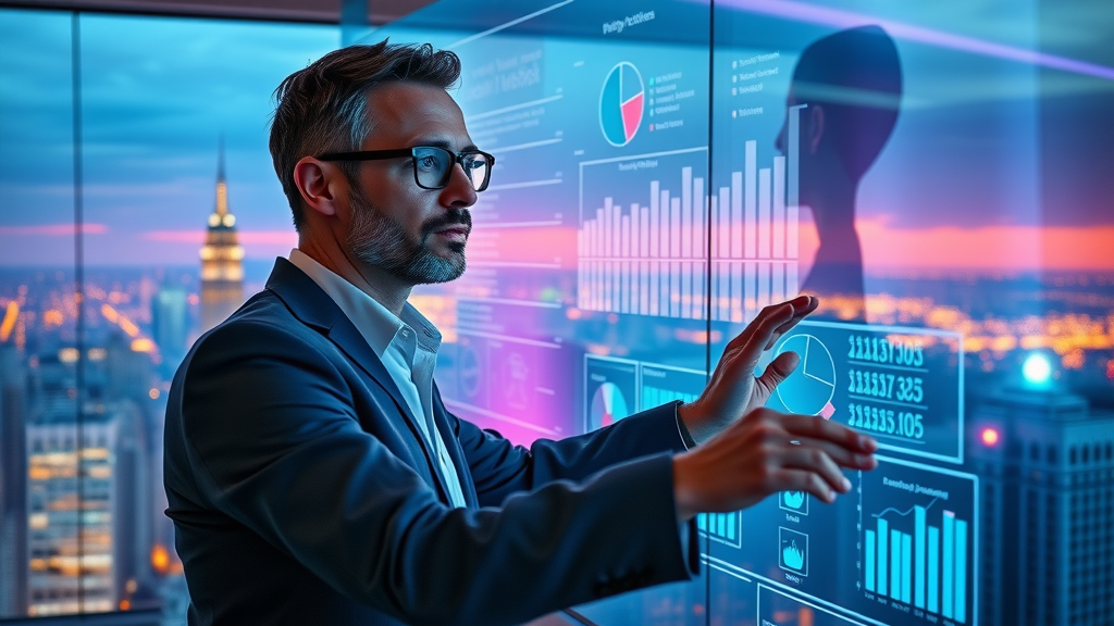 video marketing strategist developing campaign insights on digital wall