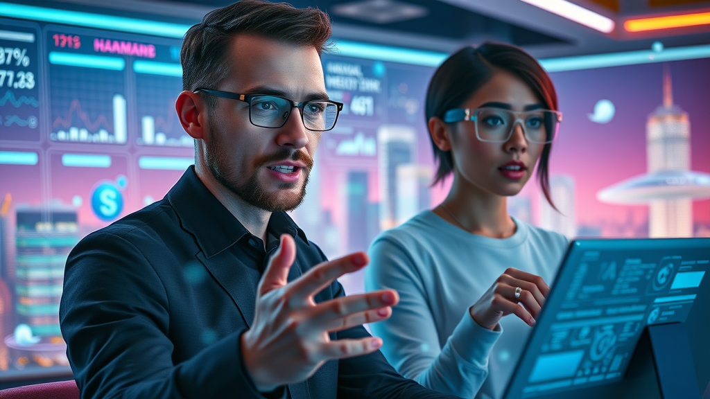 futuristic marketers orchestrating social media marketing campaigns using AR and VR dashboards