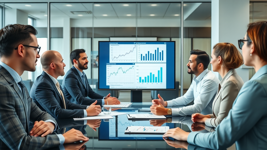 Executives discussing customer segmentation data in a modern business meeting