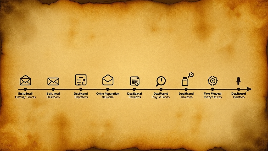 Timeline illustration showing the evolution of online reputation management from email to digital dashboards
