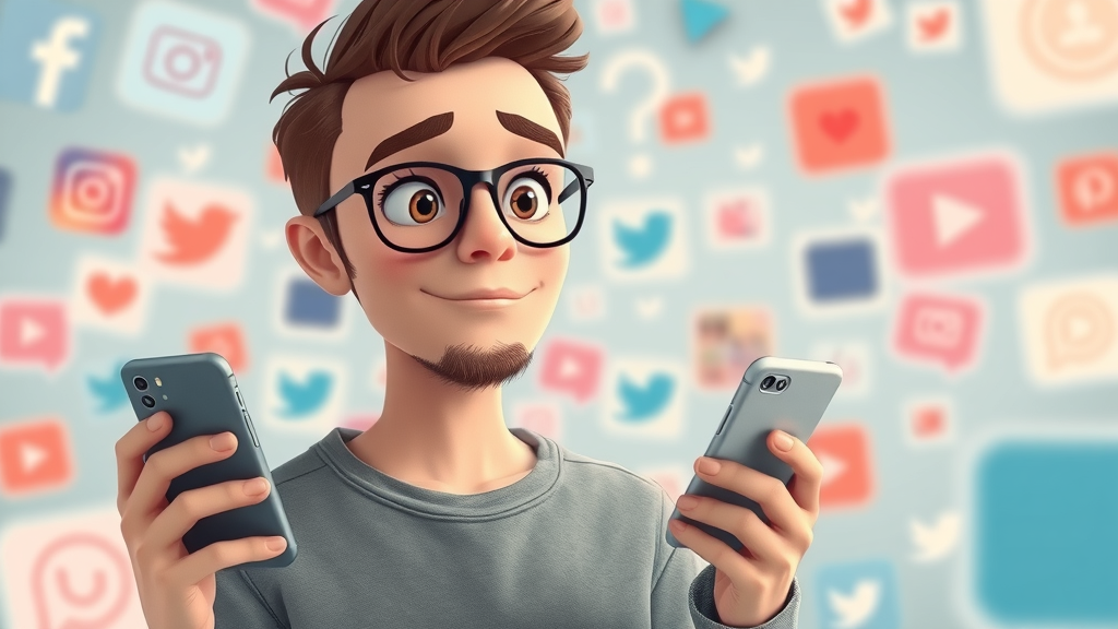 modern influencer presenting on smartphone in an abstract social media environment - influencer marketing concept