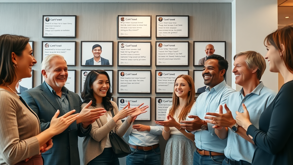 testimonial wall with happy customers as social proof for sales funnel optimization