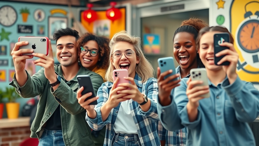 social media marketing - vibrant influencers filming short-form videos for TikTok and Instagram, representing video marketing trends 2024