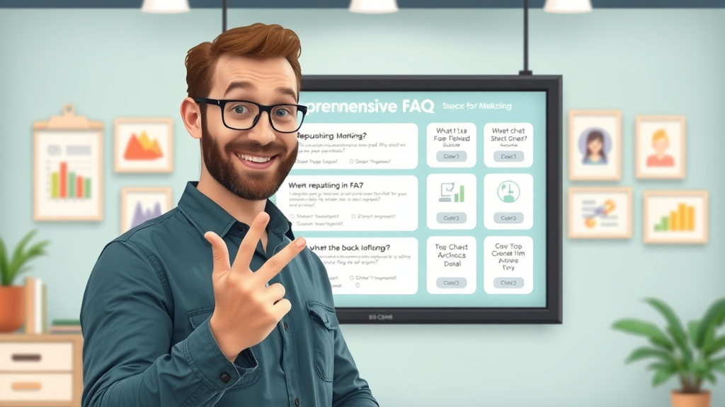 FAQ panel with reputation marketing questions and visual icons for easy learning