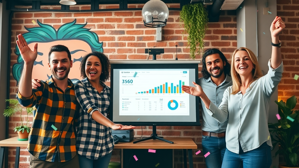 local keyword research business team celebrating positive SEO results